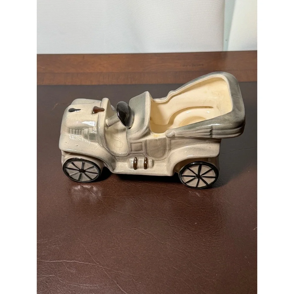 Vintage Ceramic Model T Car Planter Cachepot Gray Brown Automobile Vase